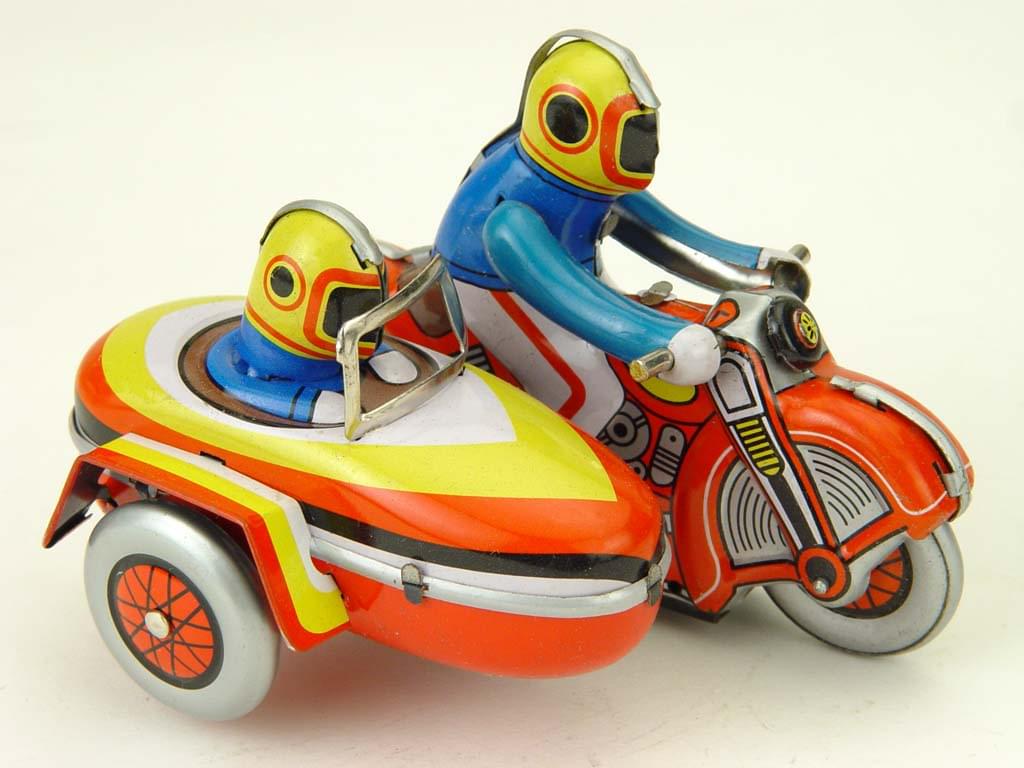 Vintage Style 4" Tin Motorcycle W/Sidecar